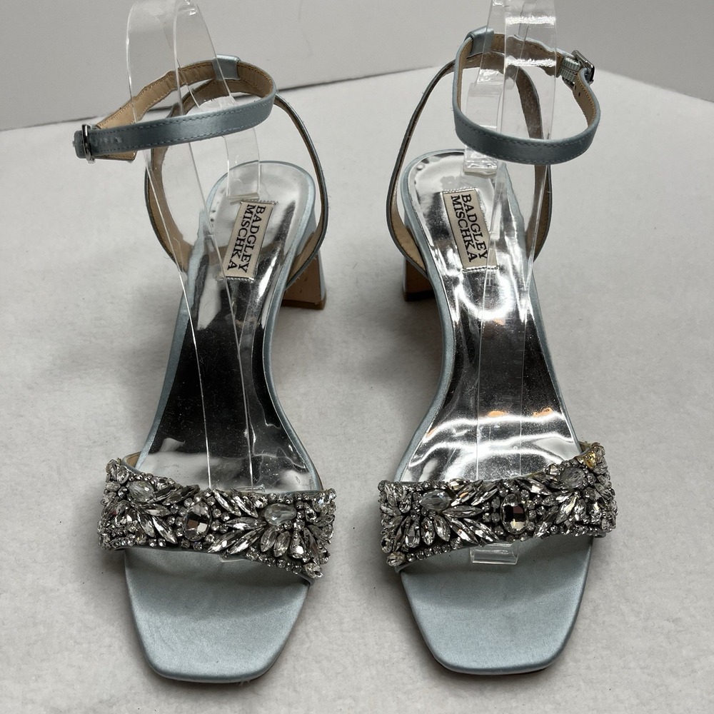 Badgley Mischka Harriet Blue Jeweled Ankle Strap Heel Women's 8 Prom Hoco - Picture 2 of 11
